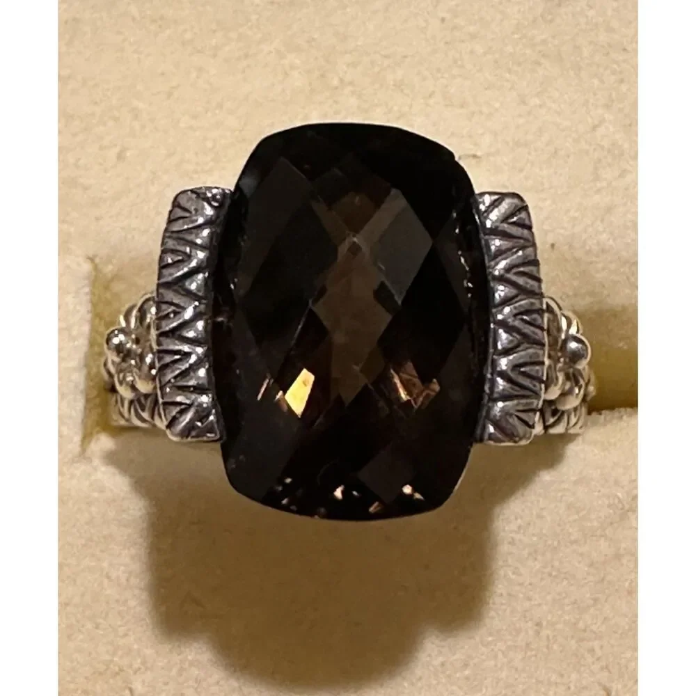Barbara Bixby Sterling Silver 18K Gold Smoky Quartz Faceted Ring Size 9.5